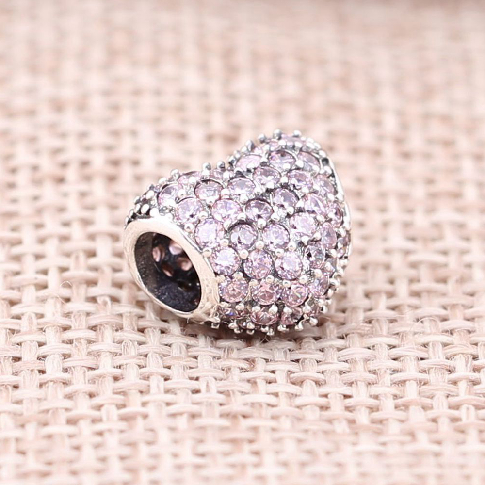 PANDORA Heart Pave Silver Bedel With Pink Cubic Zirconia - 791052PCZ