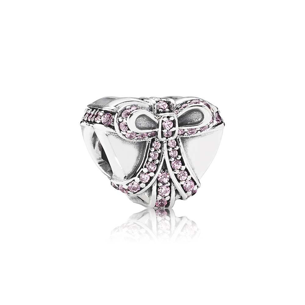 PANDORA Heart Present Silver Bedel With Pink Cubic Zirconia - 791423PCZ