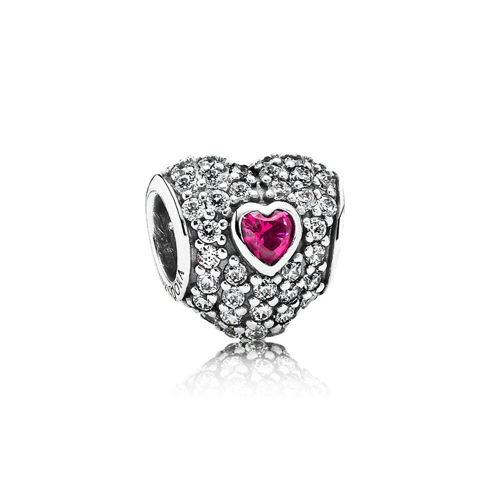 PANDORA Heart Silver Bedel With Pave-Set Cubic Zirconia And Synthetic Rubies - 791168Sru