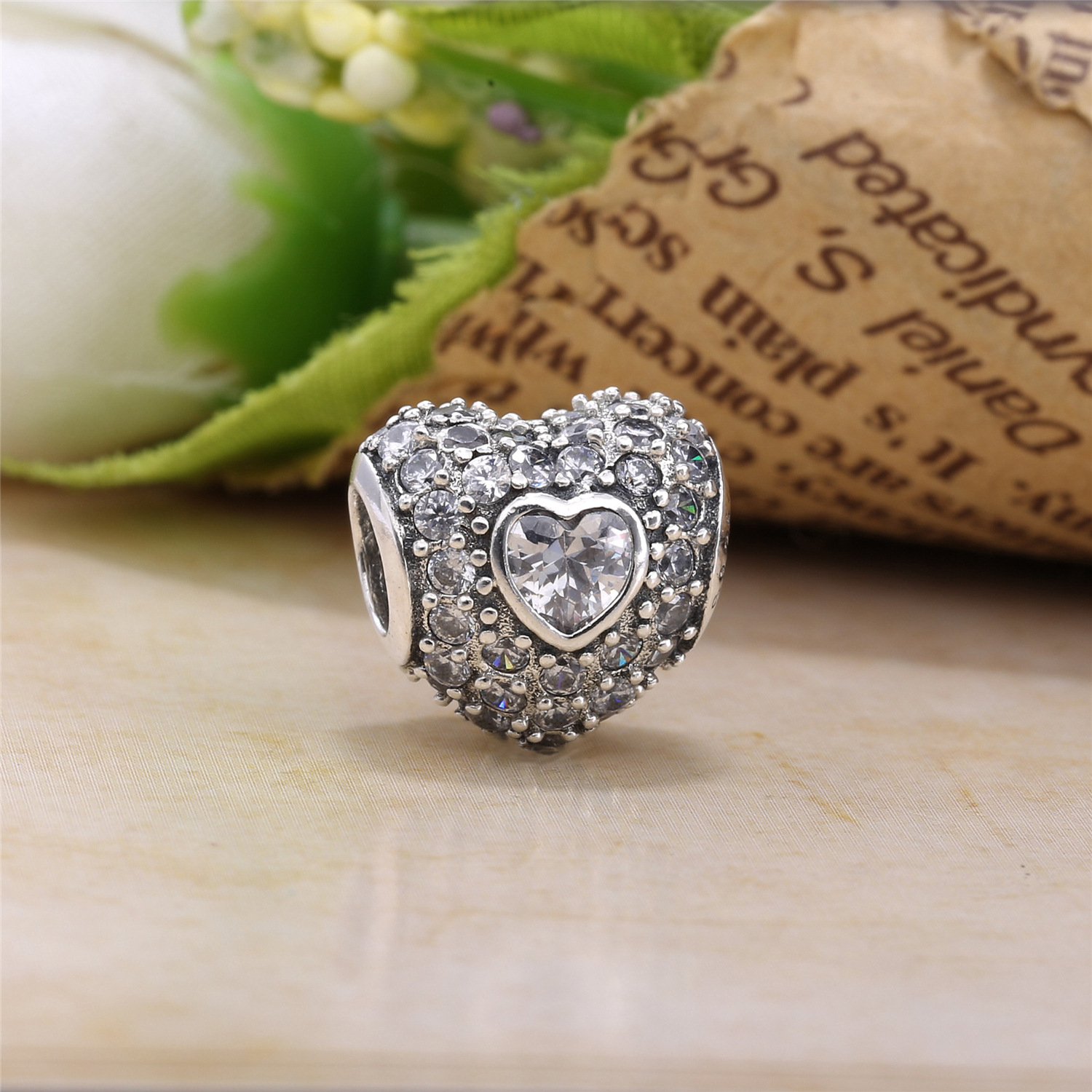 PANDORA Heart Silver Bedel With Pave-Set Cubic Zirconia And Synthetic Rubies - 791168Sru