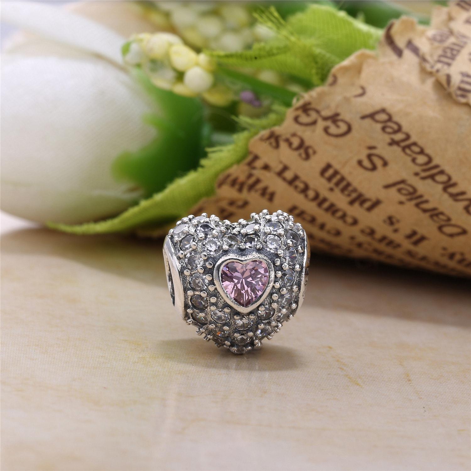 PANDORA Heart Silver Bedel With Pave-Set Cubic Zirconia And Synthetic Rubies - 791168Sru