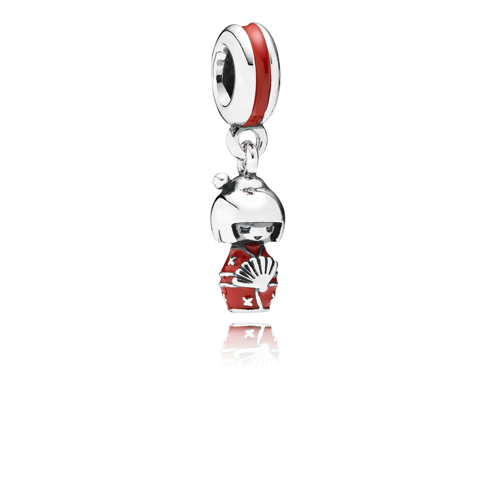 PANDORA Japanese Doll Silver Dangle With Red Enamel - 791368En09