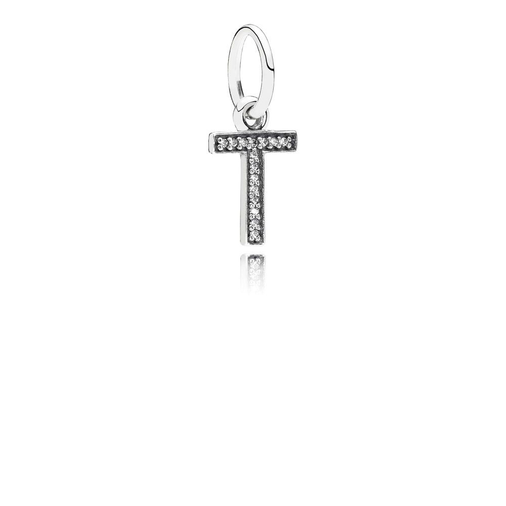 PANDORA Letter T Silver Dangle With Cubic Zirconia - 791332CZ