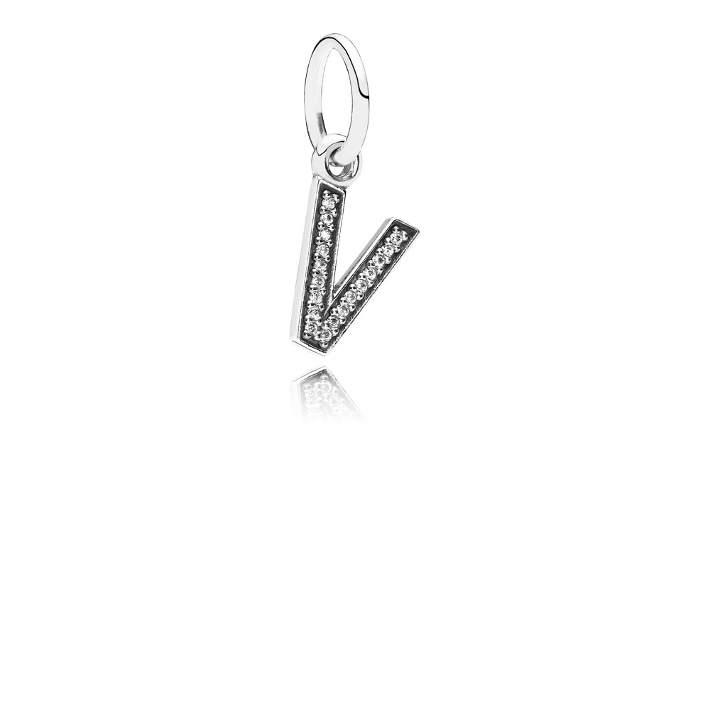 PANDORA Letter V Silver Dangle With Cubic Zirconia - 791334CZ