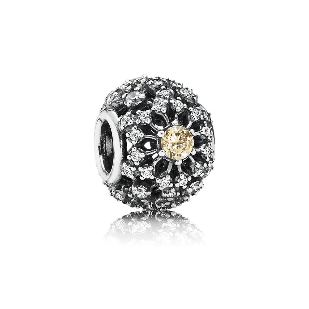 PANDORA Openwork Decorative Silver Bedel With Golden Coloured And Clear Cubic Zirconia - 791370CCZ