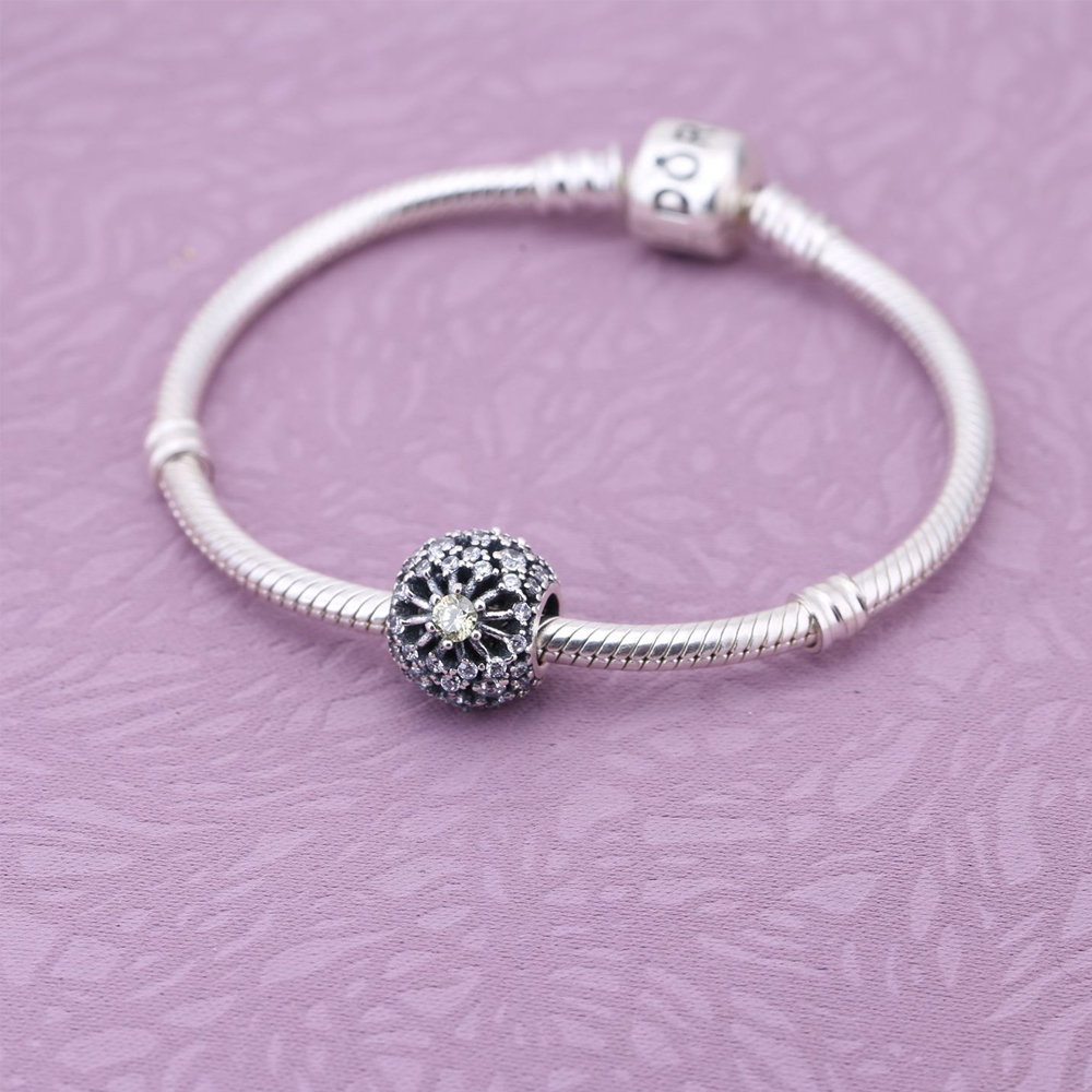 PANDORA Openwork Decorative Silver Bedel With Golden Coloured And Clear Cubic Zirconia - 791370CCZ