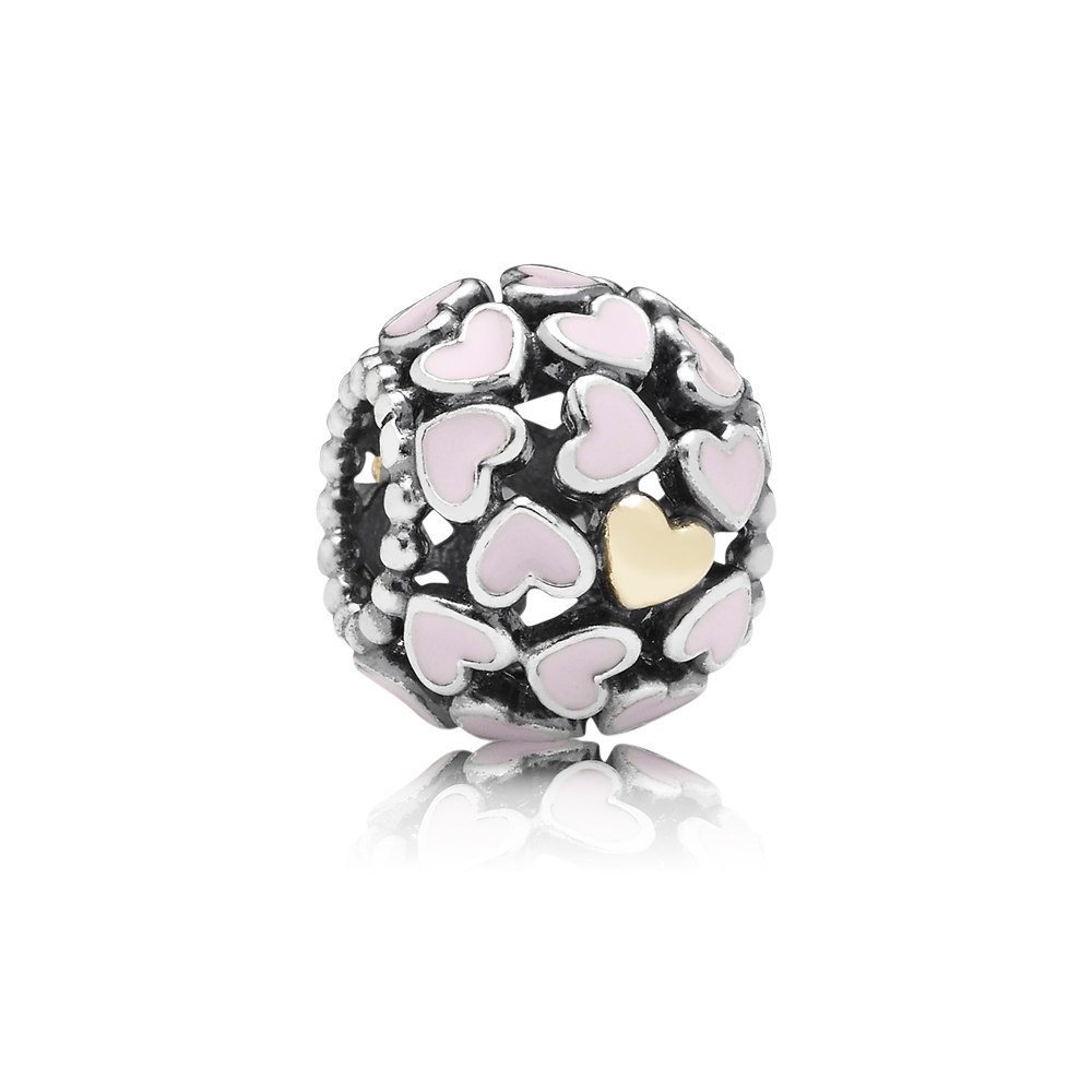 PANDORA Openwork Heart Silver Bedel With 14K And Pink Enamel - 791283En40