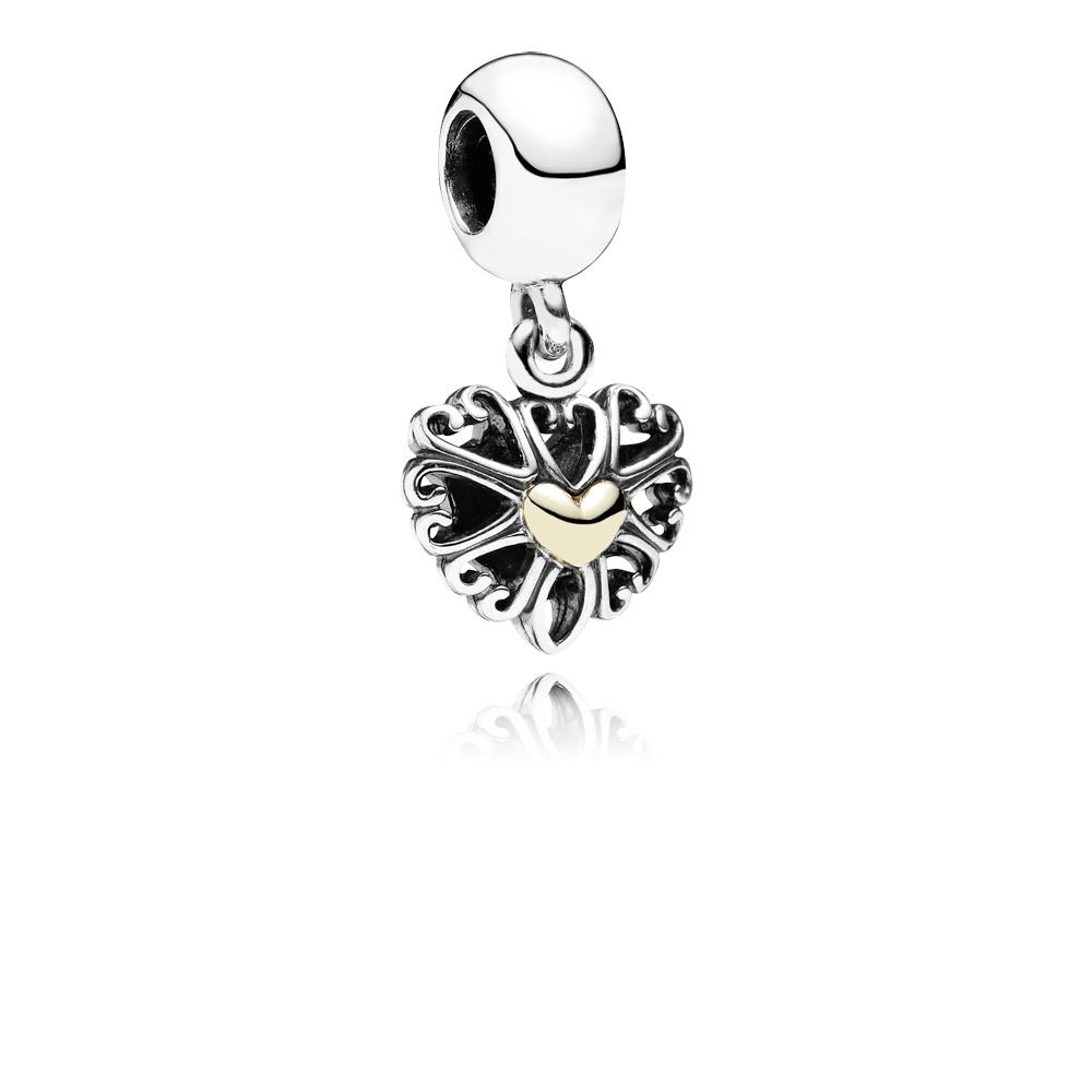 PANDORA Openwork Heart Silver Dangle With 14K Heart - 791274