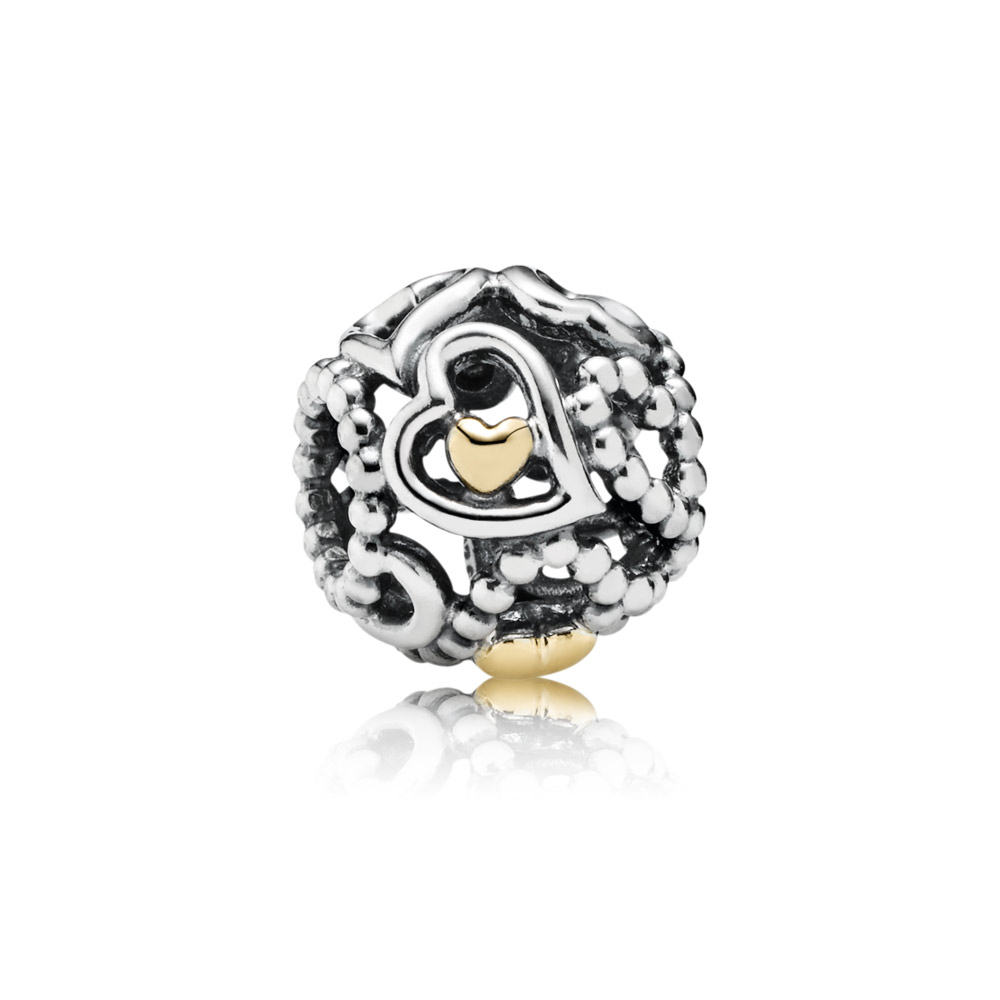 PANDORA Openwork Hearts Silver Bedel With 14K Hearts - 791372