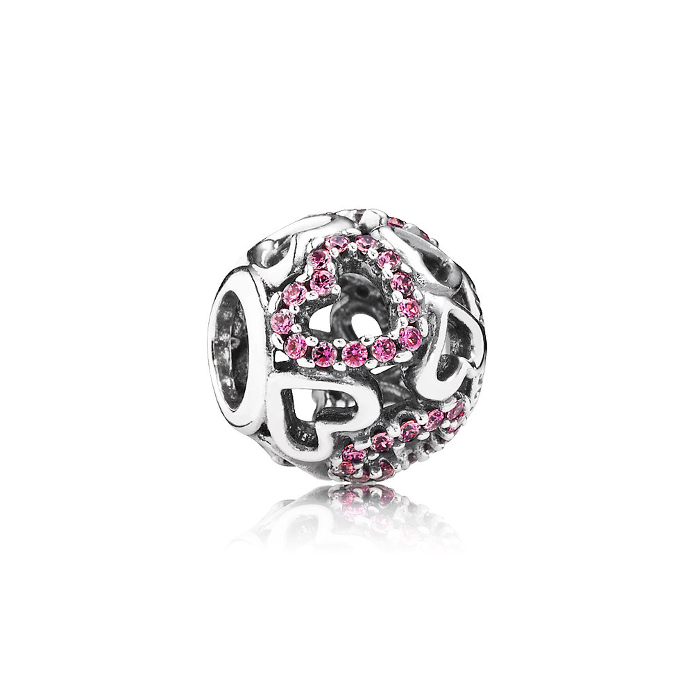 PANDORA Openwork Hearts Silver Bedel With Fancy Pink Cubic Zirconia - 791424CZs