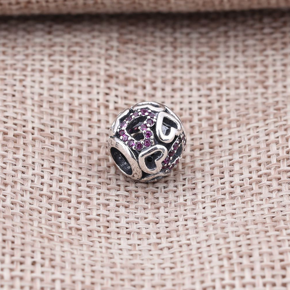 PANDORA Openwork Hearts Silver Bedel With Fancy Pink Cubic Zirconia - 791424CZs