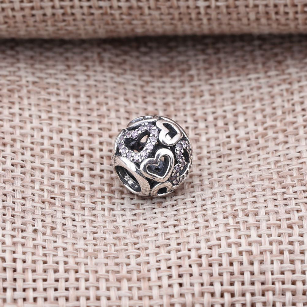 PANDORA Openwork Hearts Silver Bedel With Fancy Pink Cubic Zirconia - 791424CZs