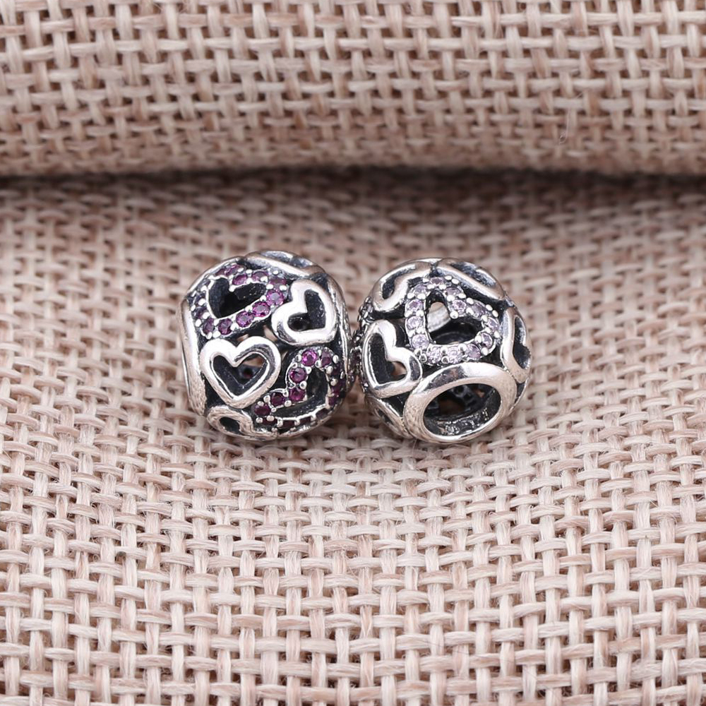 PANDORA Openwork Hearts Silver Bedel With Fancy Pink Cubic Zirconia - 791424CZs