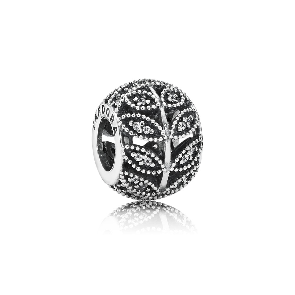 PANDORA Openwork Leaves Silver Bedel With Cubic Zirconia - 791380CZ