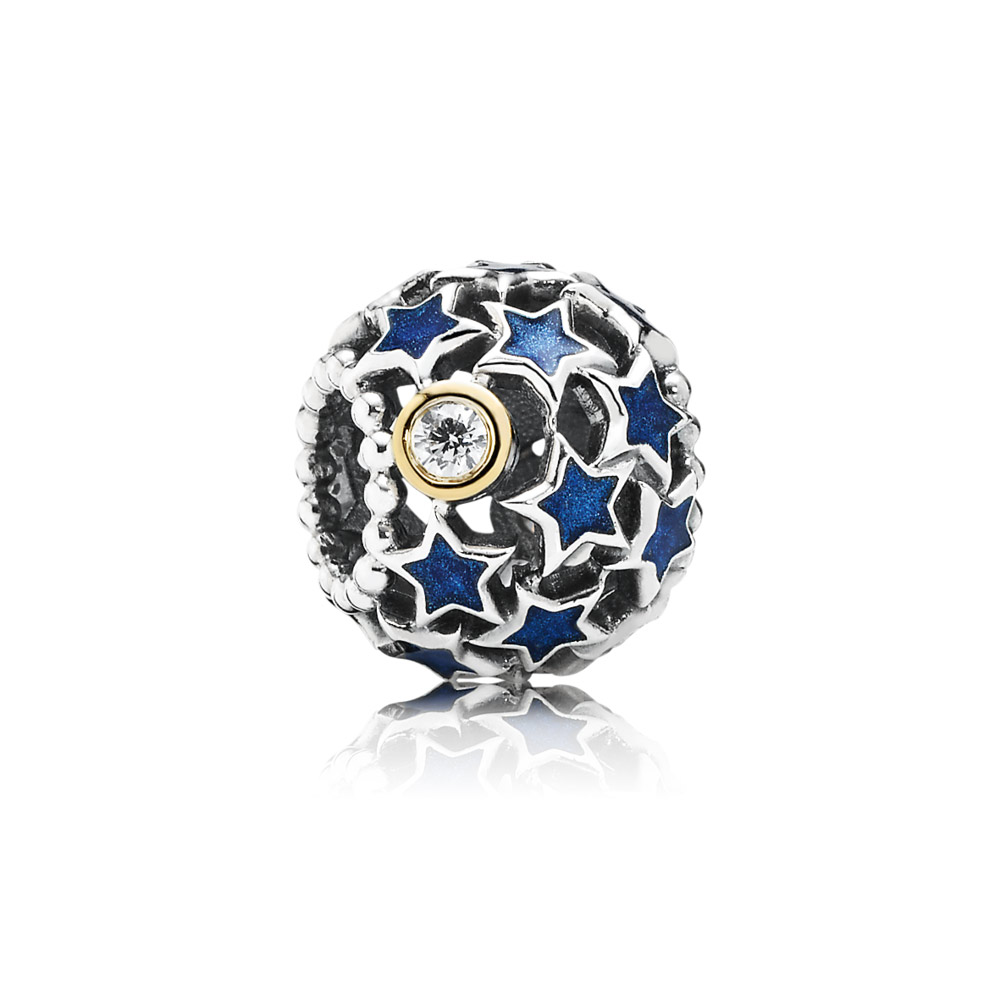 PANDORA Openwork Star Silver Bedel With 14K, Blue Enamel And Cubic Zirconia - 791371CZ