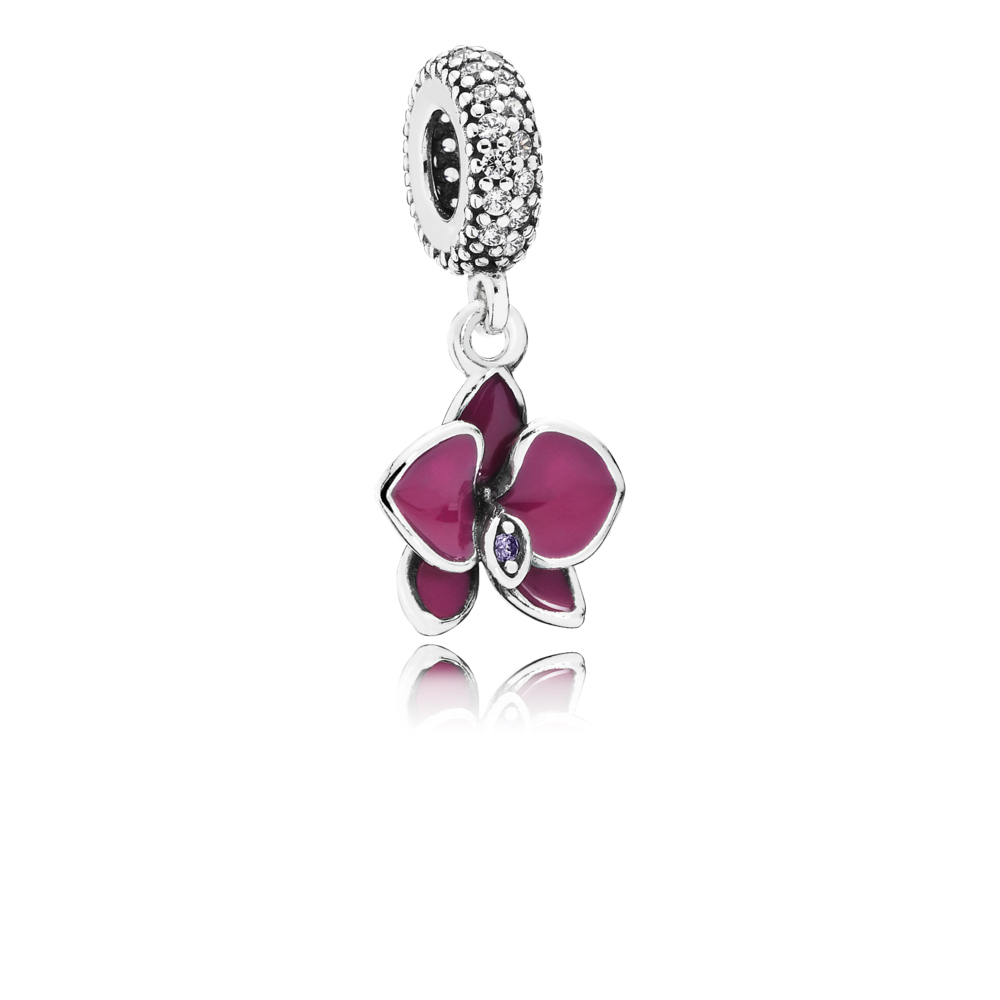 PANDORA Orchid Silver Dangle With Clear And Purple Cubic Zirconia And Purple Enamel - 791554En69