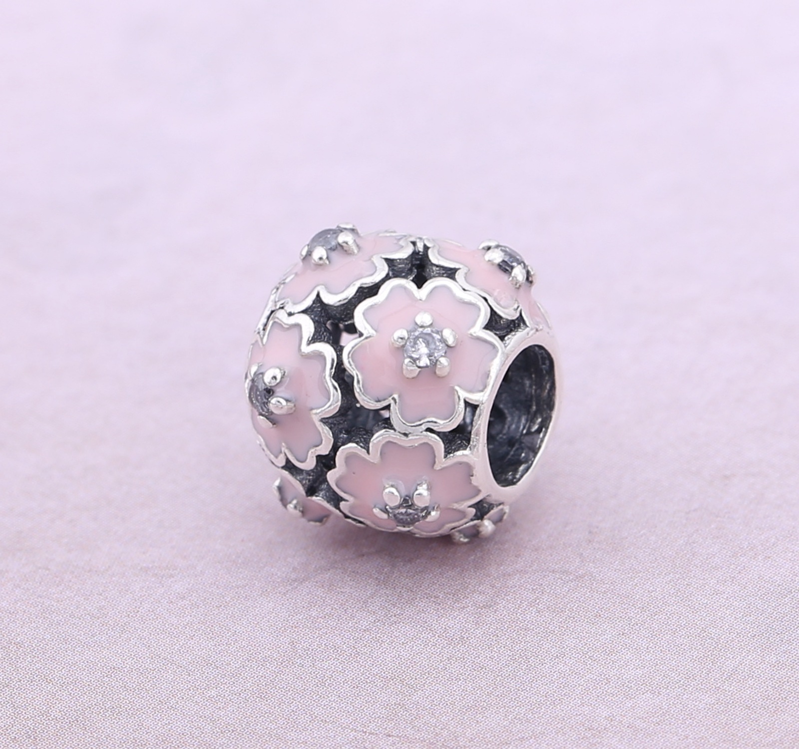 PANDORA Primrose Silver Bedel With Cubic Zirconia And Light Pink Enamel - 791488En68