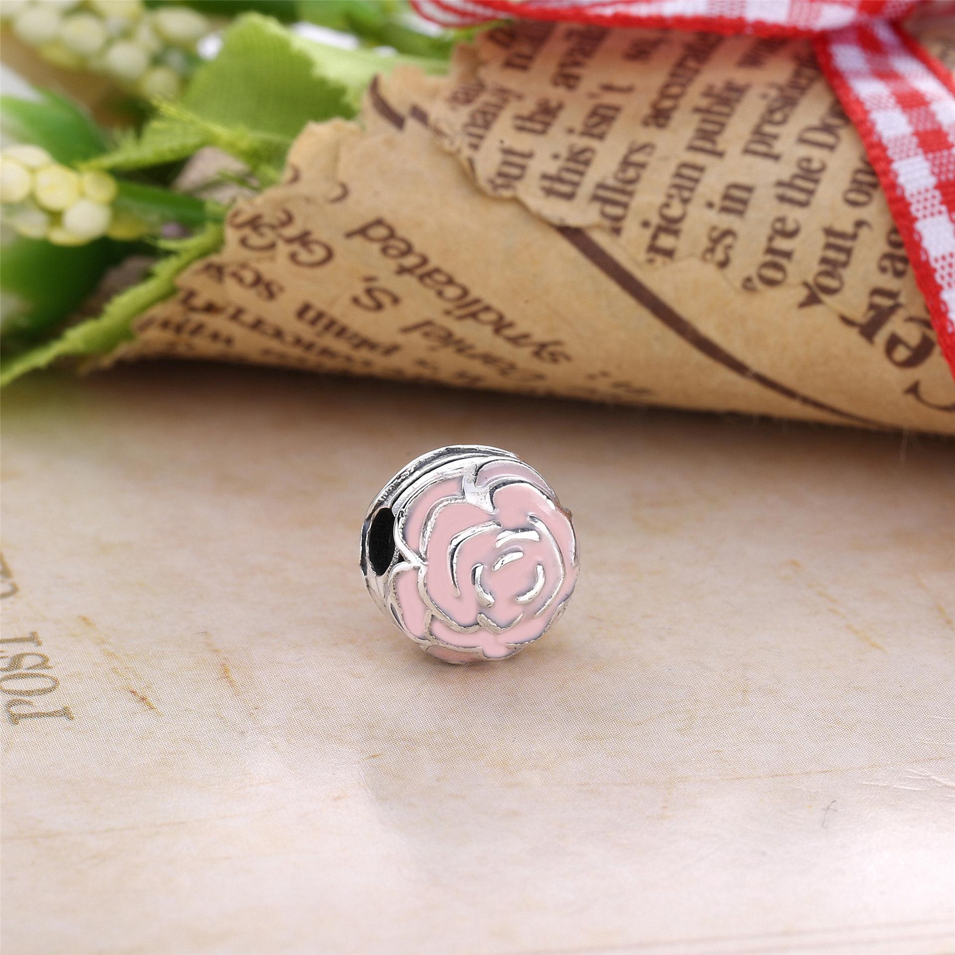 PANDORA Roses Silver Clip With Pink Enamel - 791292En40