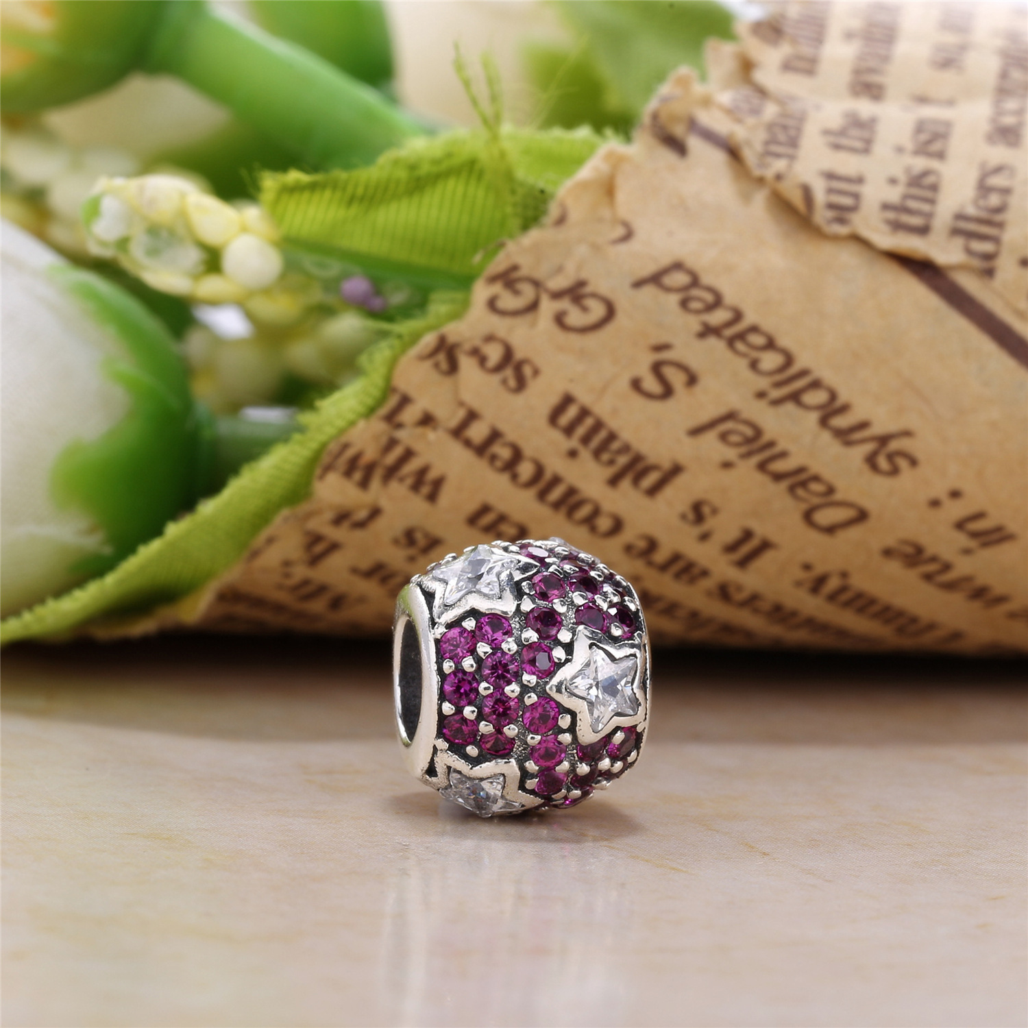 PANDORA Star Pave Silver Bedel With Clear Cubic Zirconia And Pink Cubic Zirconia - 791382PCZ