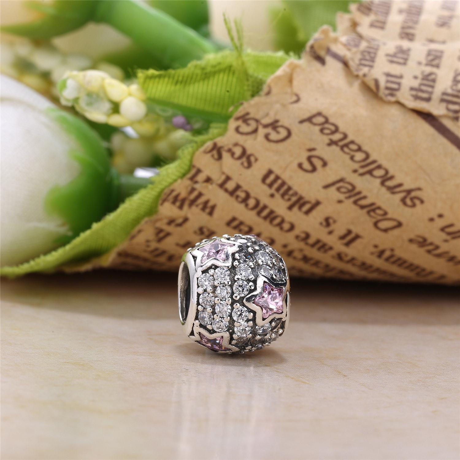 PANDORA Star Pave Silver Bedel With Clear Cubic Zirconia And Pink Cubic Zirconia - 791382PCZ