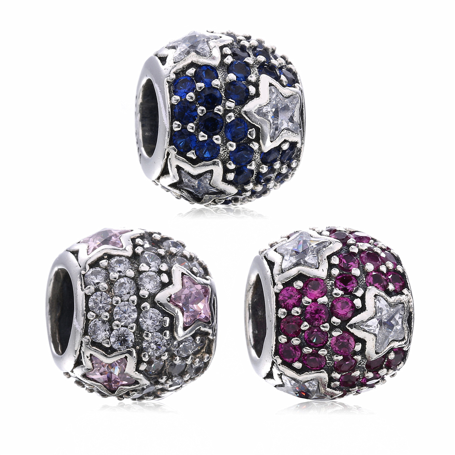 PANDORA Star Pave Silver Bedel With Clear Cubic Zirconia And Pink Cubic Zirconia - 791382PCZ