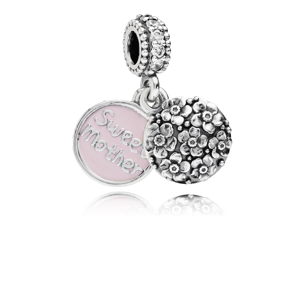 PANDORA Sweet Mother Silver Dangle With Cubic Zirconia And Pink Enamel - 791285CZ