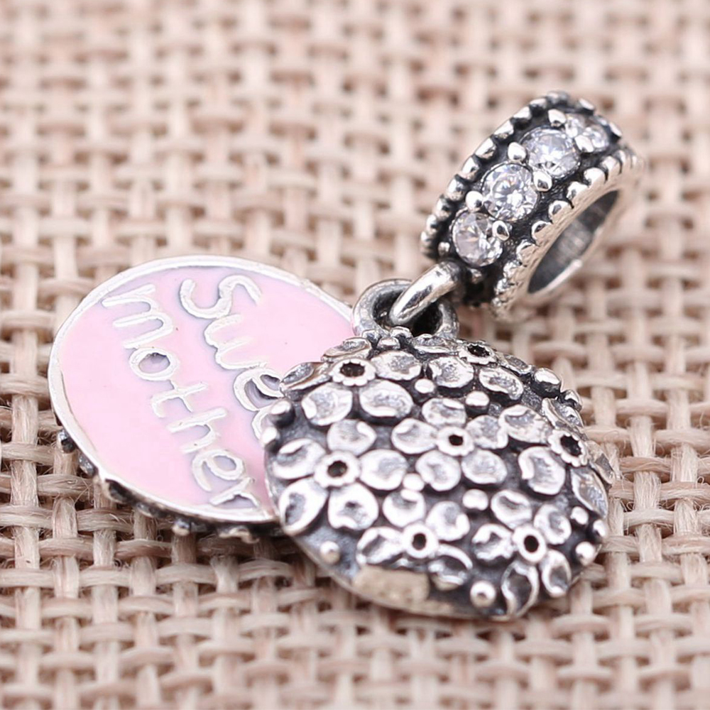 PANDORA Sweet Mother Silver Dangle With Cubic Zirconia And Pink Enamel - 791285CZ