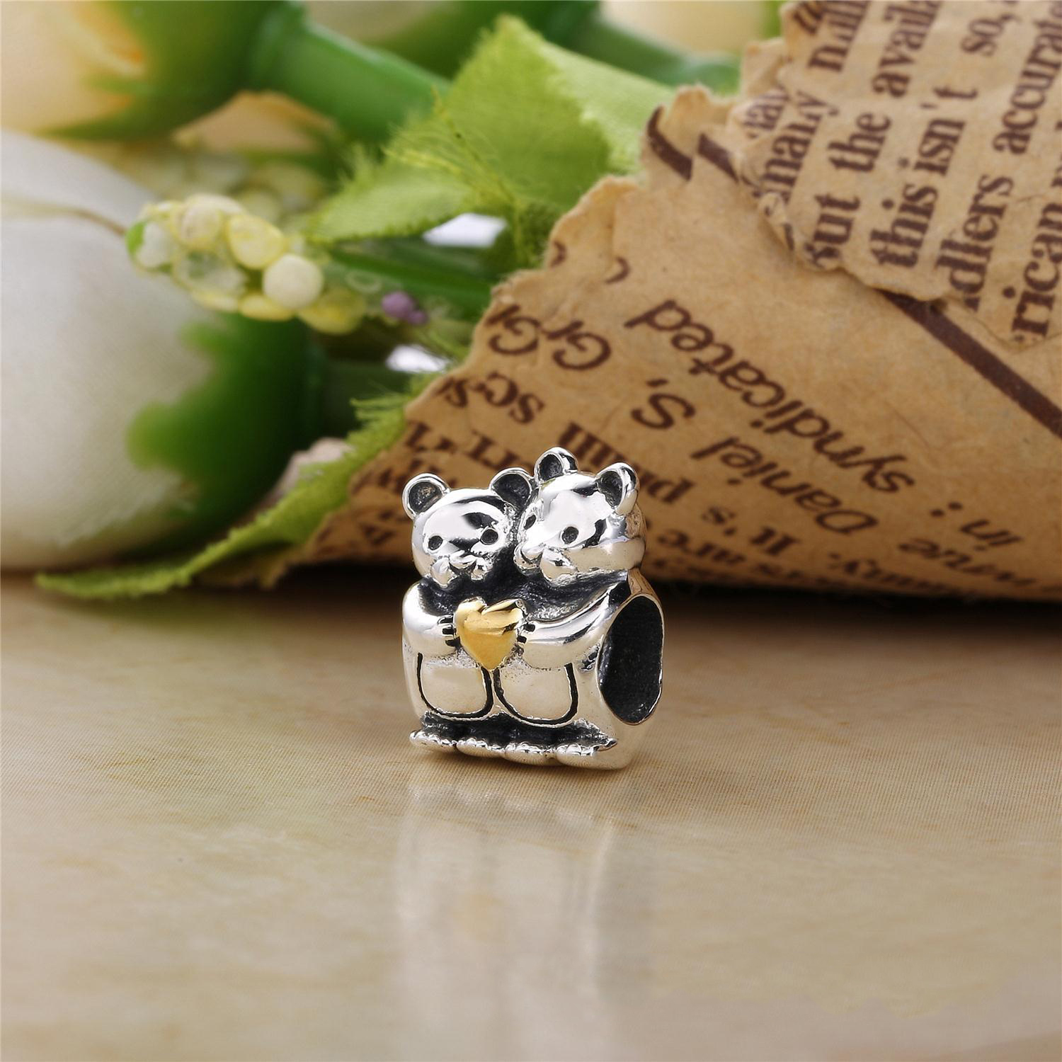 PANDORA Teddy Bears Silver Bedel With 14K Heart - 791395