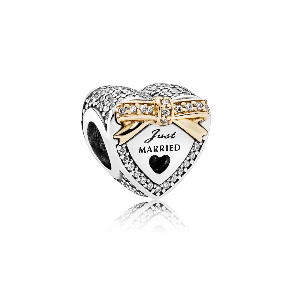 Pandora Zilver En 14K Goud Bruiloft Hart Bedel 792083CZ