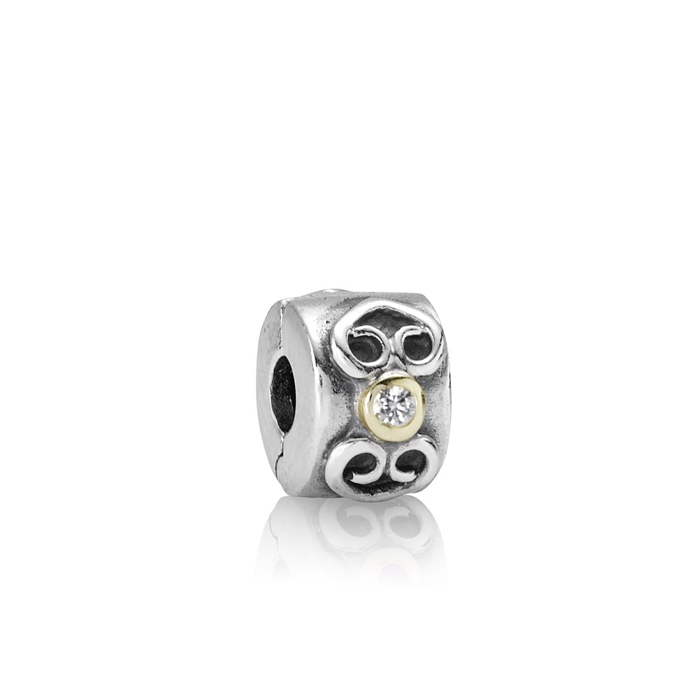 Pandora Zilver En 14K Goud Dubbel Hart Clip 790382D