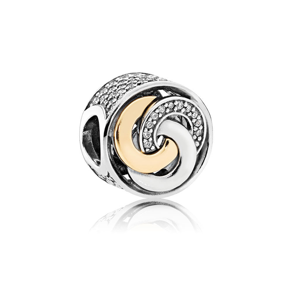 Pandora Zilver En 14K Goud Onderling Verbonden Cirkels Bedel 792090CZ