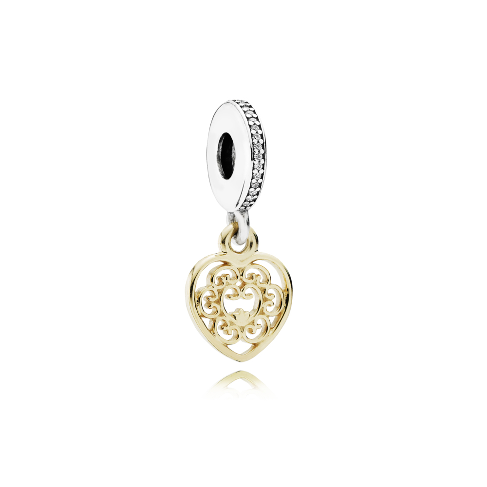 Pandora Zilver En 14K Goud Prachtig Hart Hangende Bedel 791742CZ