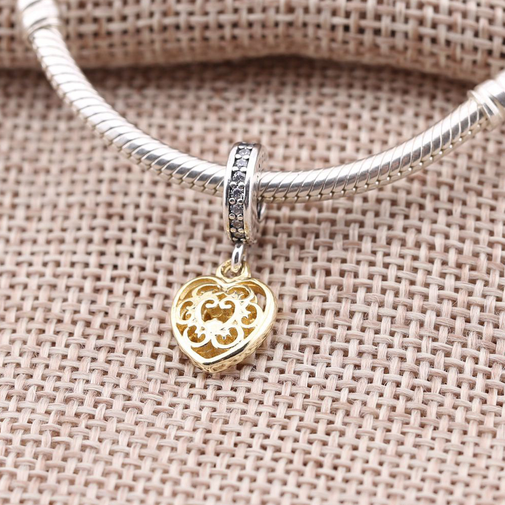 Pandora Zilver En 14K Goud Prachtig Hart Hangende Bedel 791742CZ