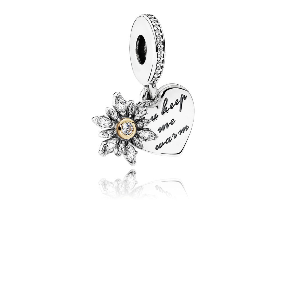 Pandora Zilver En 14K Goud Sneeuwvlok Hart Hangende Bedel 792012CZ