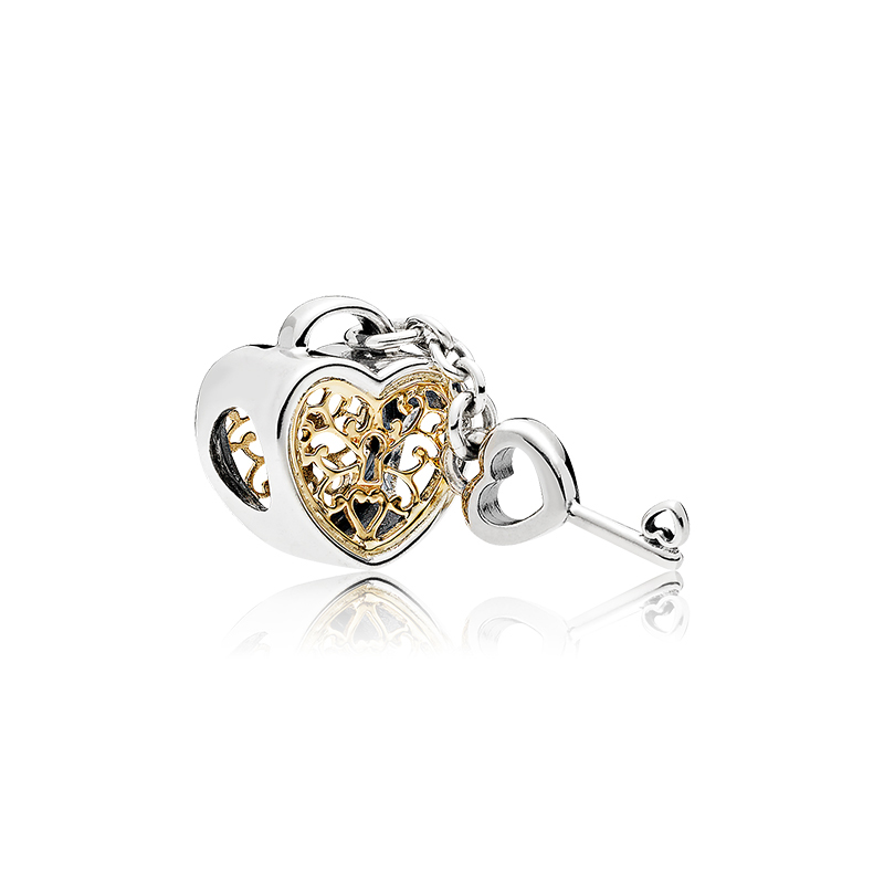 Pandora Zilver En 14K Goud Vergrendel Hart En Sleutel Bedel 796483