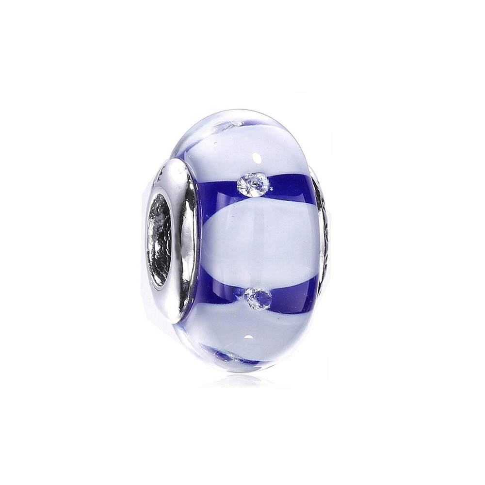 Pandora Zilveren Blauw Glass Murano Bedel Pl00058-1