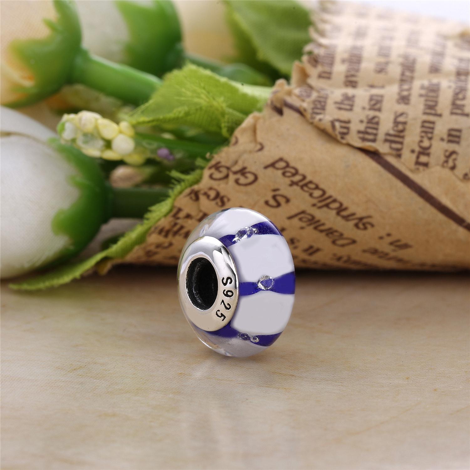 Pandora Zilveren Blauw Glass Murano Bedel Pl00058-1