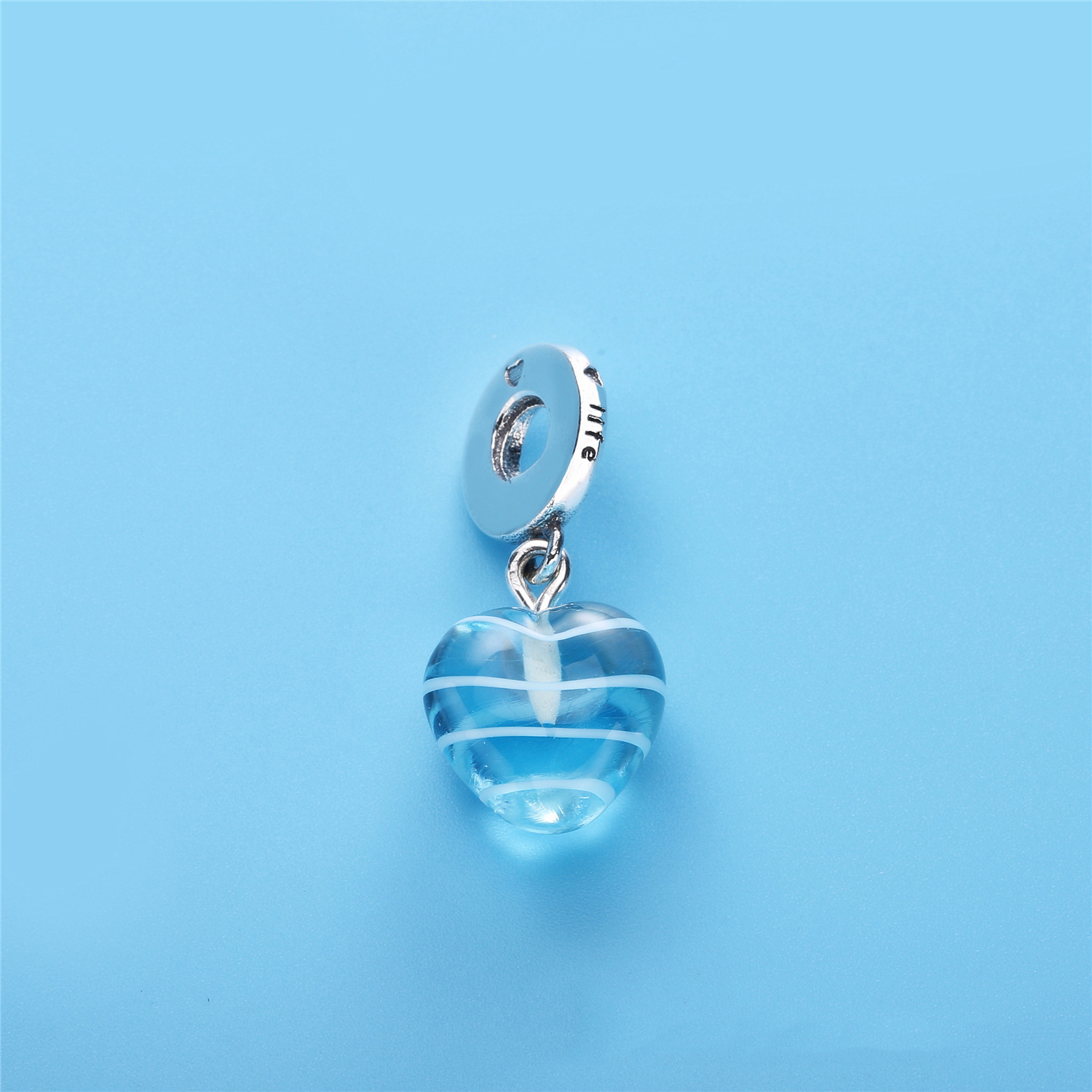 Pandora Zilveren Blauw Lint Hart Hangende Bedel 797142