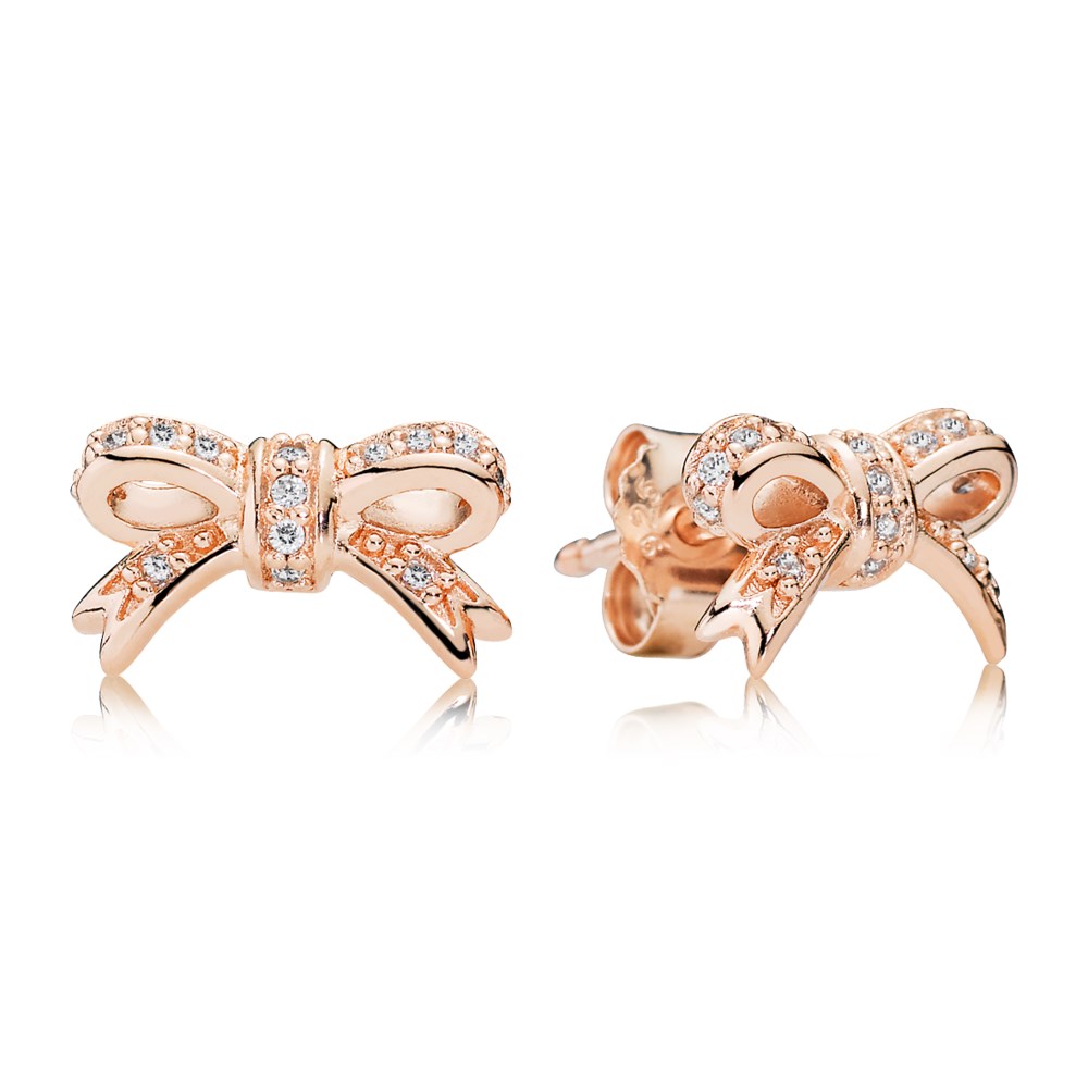 Bow Pandora Rose Stud Earrings With Cubic Zirconia - 280555CZ