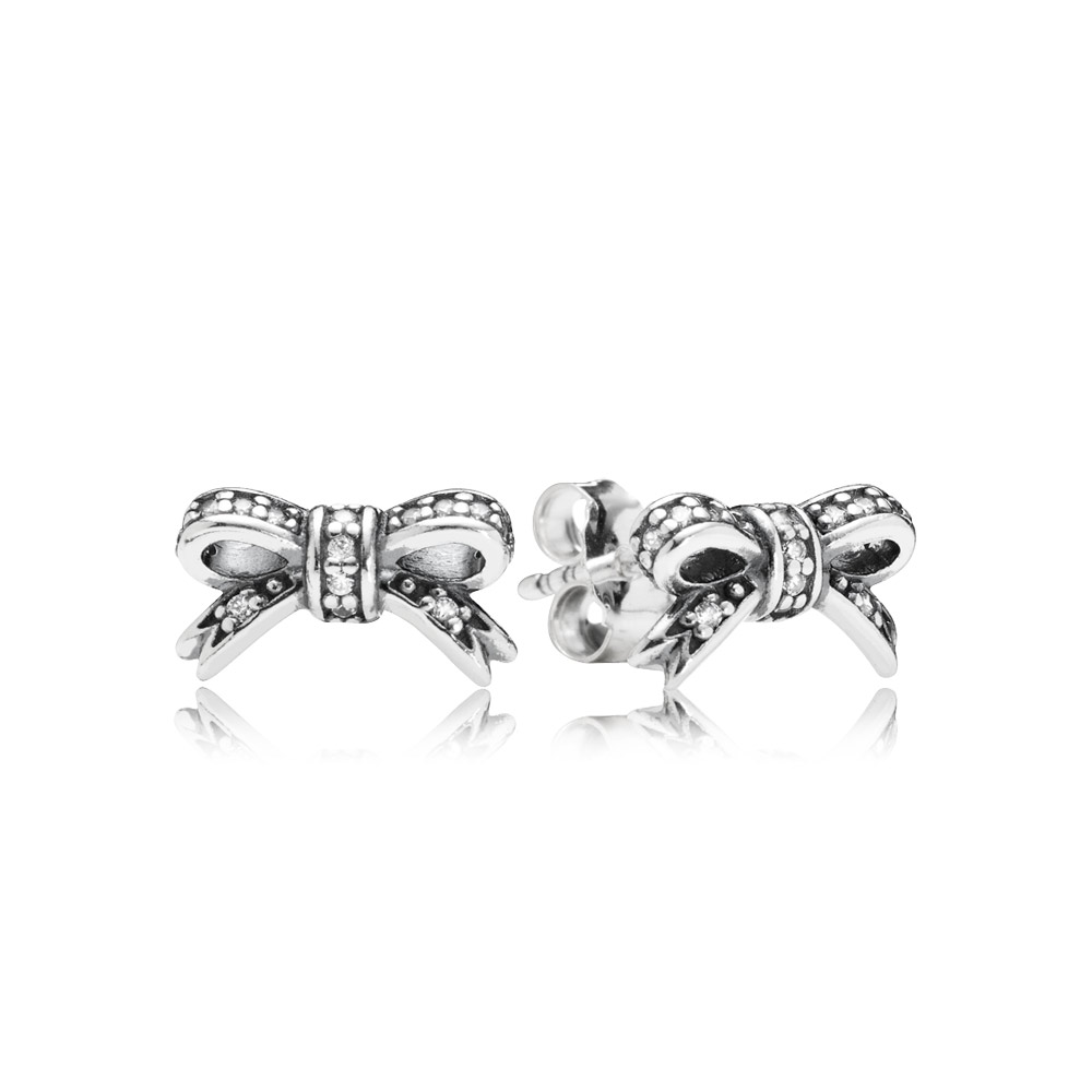 PANDORA Bow Silver Stud Earrings With Cubic Zirconia - 290555CZ