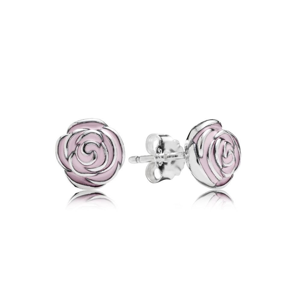 PANDORA Roses Silver Stud Earrings With Pink Enamel - 290554En40