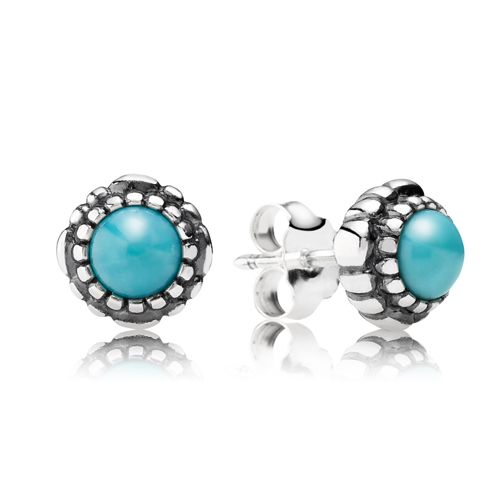 PANDORA Silver Stud Earring, Birthstone-December, Turquise - 290543Tq