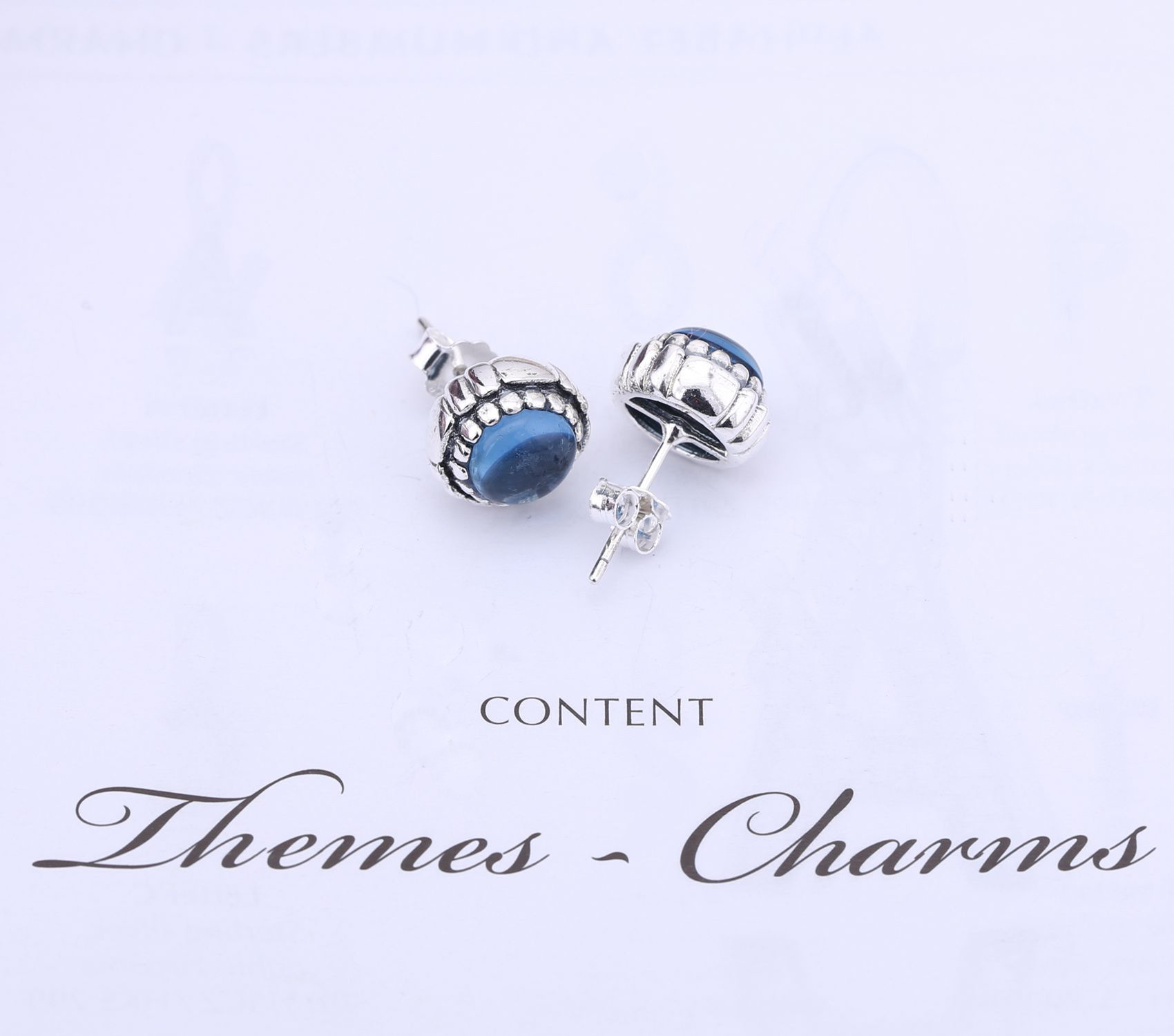 PANDORA Silver Stud Earring, Birthstone-December, Turquise - 290543Tq