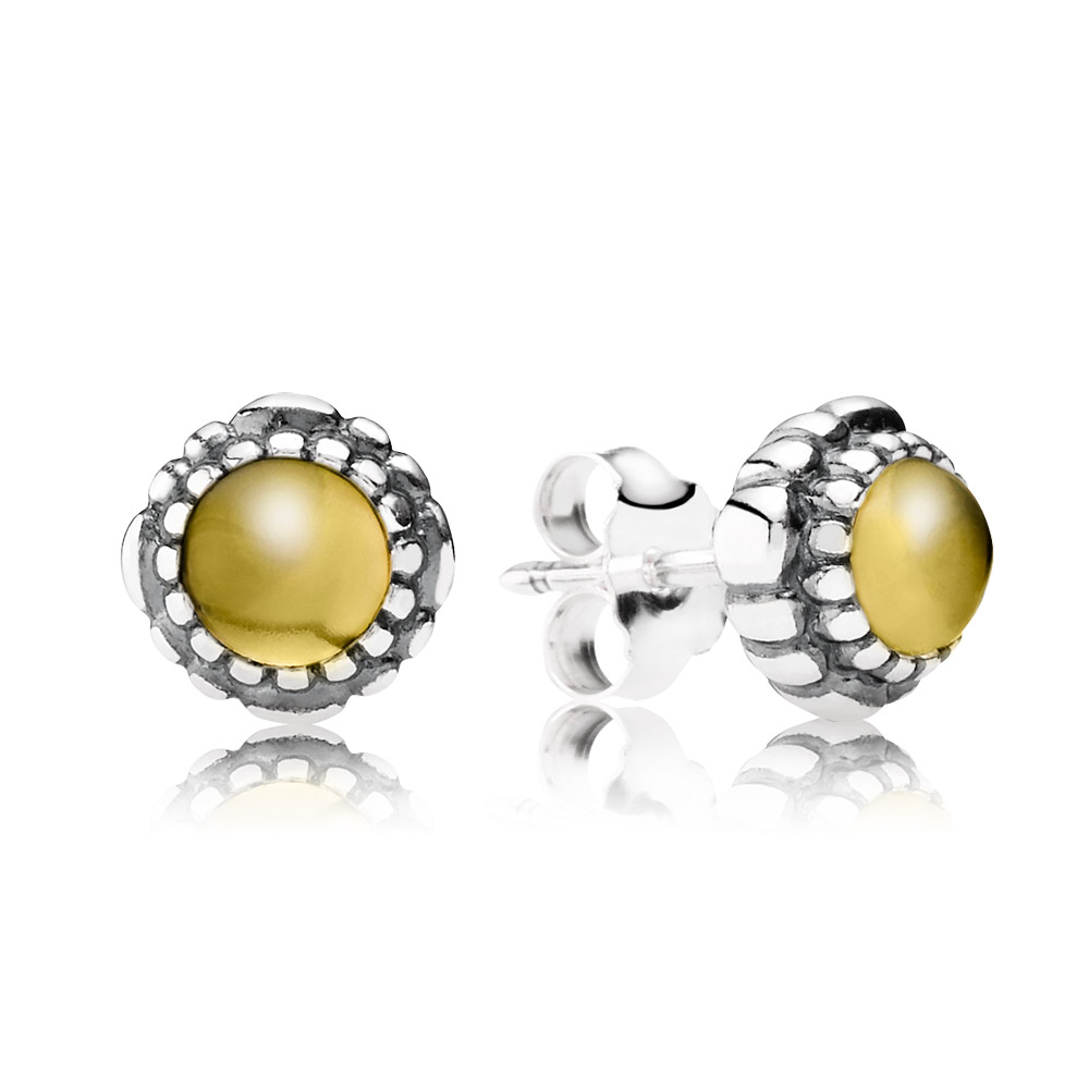 PANDORA Silver Stud Earring, Birthstone-November, Citrine - 290543Cig