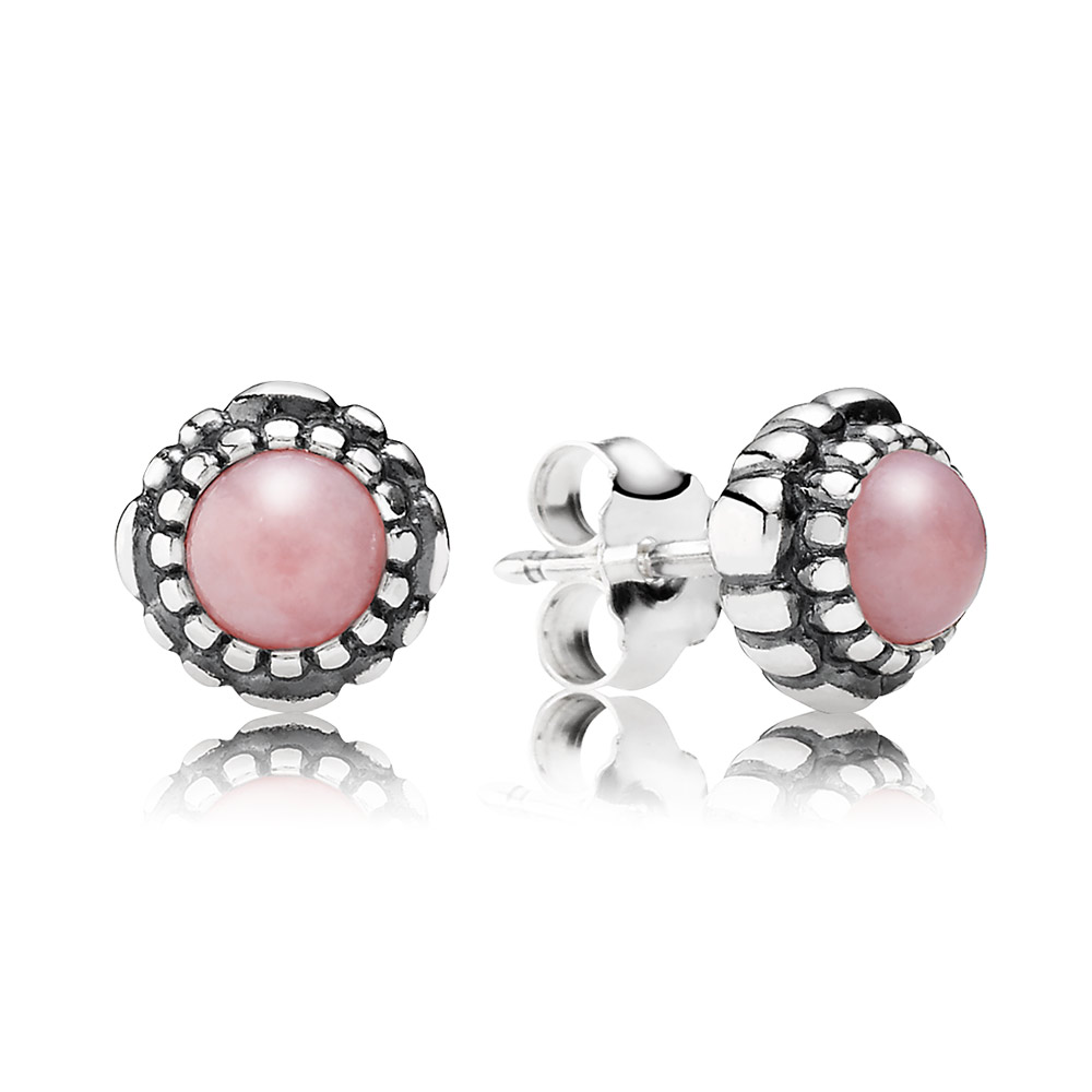 PANDORA Silver Stud Earring, Birthstone-October, Pink Opal - 290543Pop