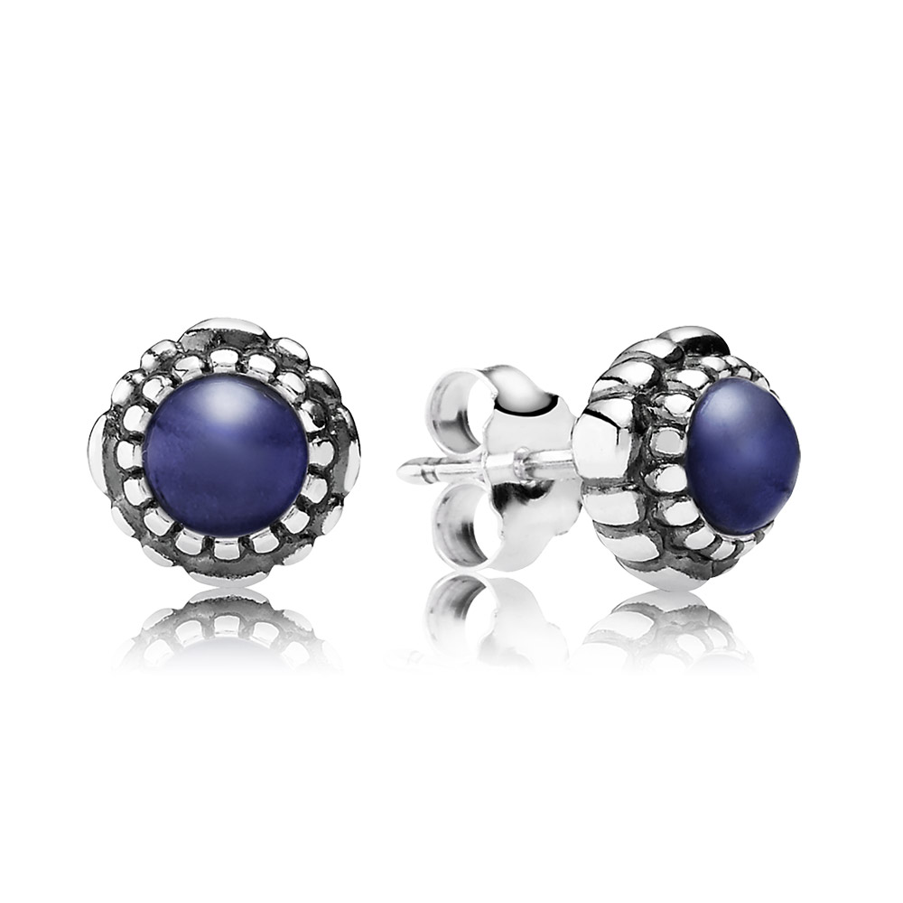 PANDORA Silver Stud Earring, Birthstone-September, Lapis Lazuli - 290543Lp