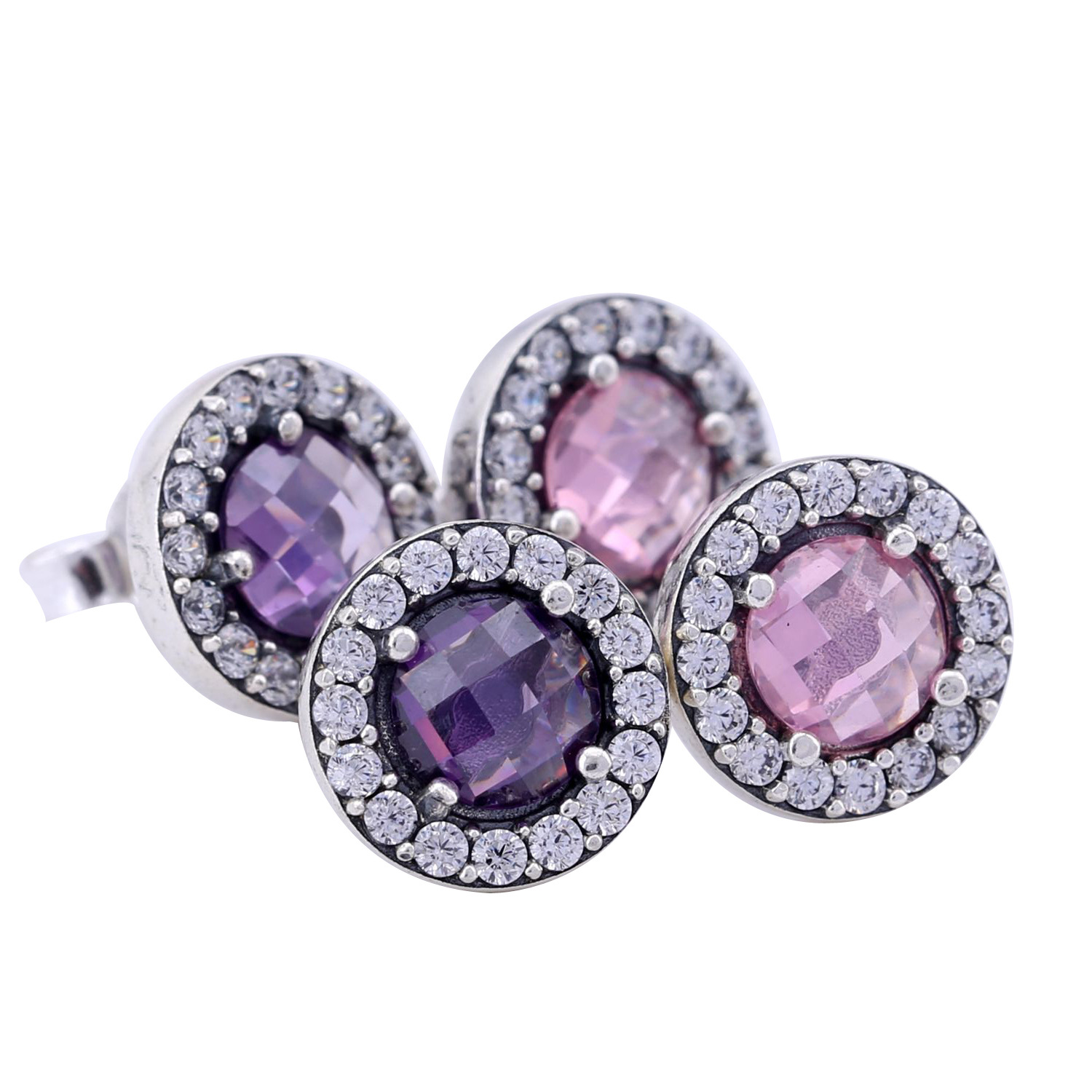 PANDORA Silver Stud Earring With Amethyst And Cubic Zirconia - 290548Am