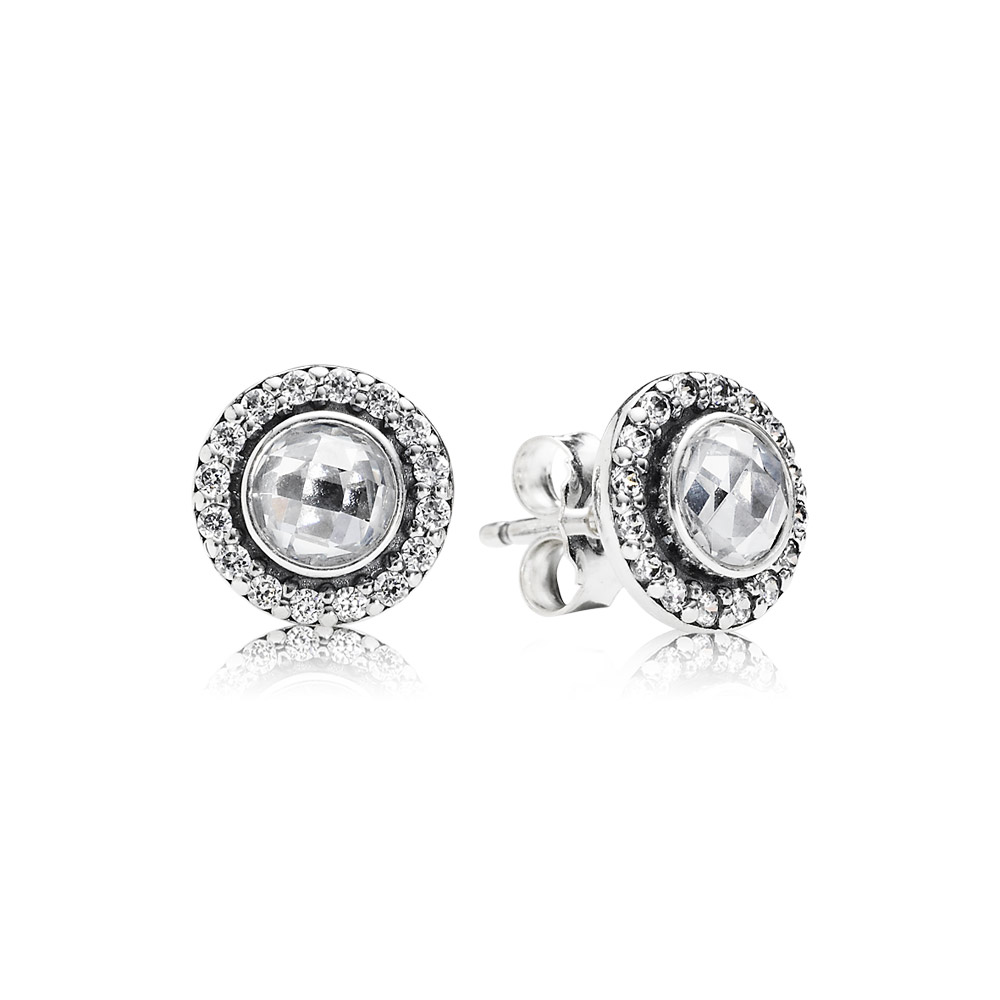 PANDORA Silver Stud Earrings With Clear And Pink Cubic Zirconia - 290553PCZ