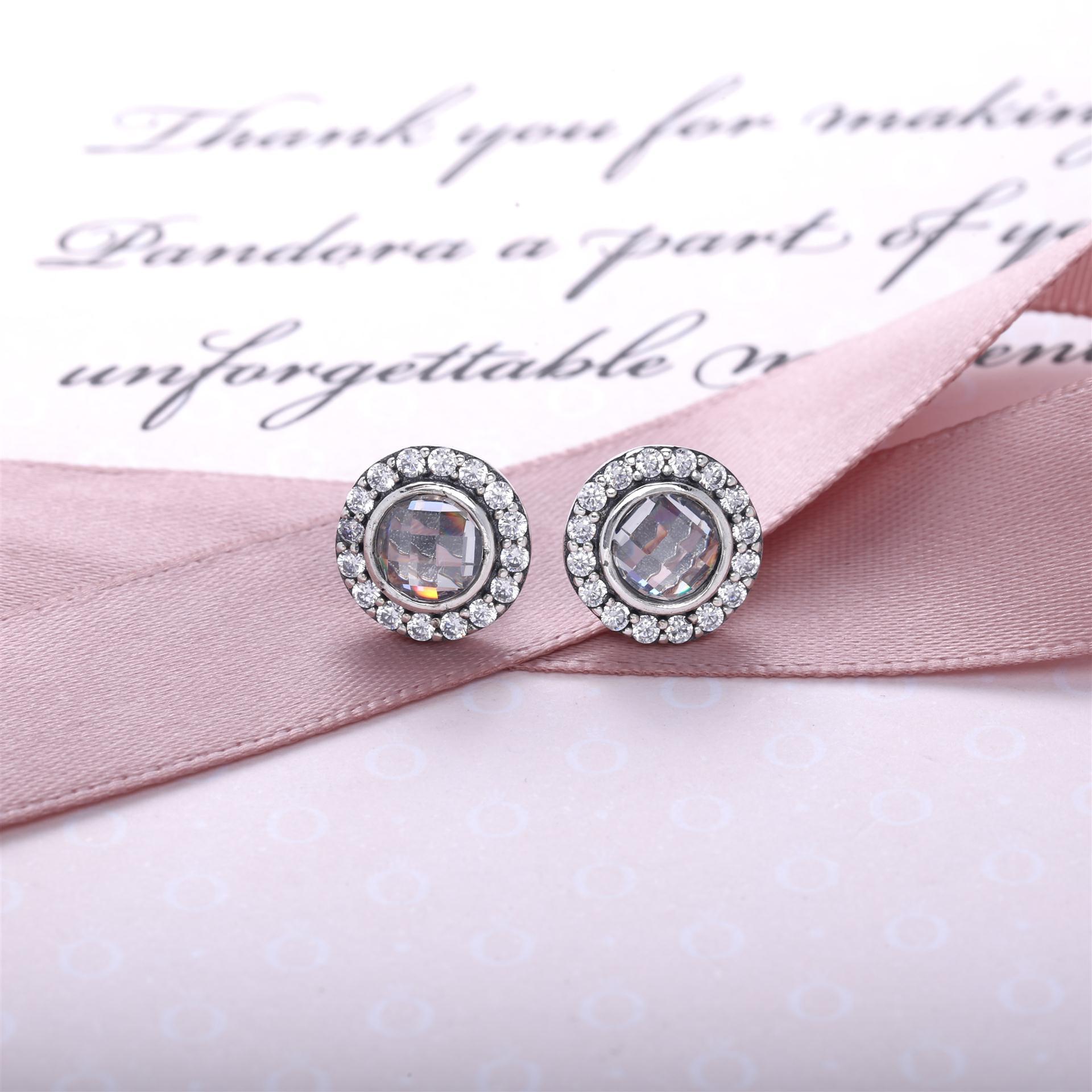 PANDORA Silver Stud Earrings With Clear And Pink Cubic Zirconia - 290553PCZ