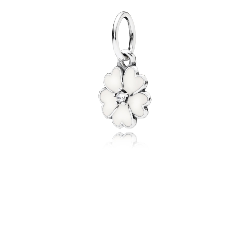 PANDORA Primrose Silver Pendant With Cubic Zirconia And White Enamel - 390365En12